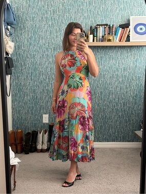 Maeve Anthropologie Tomato Halter Midi Dress